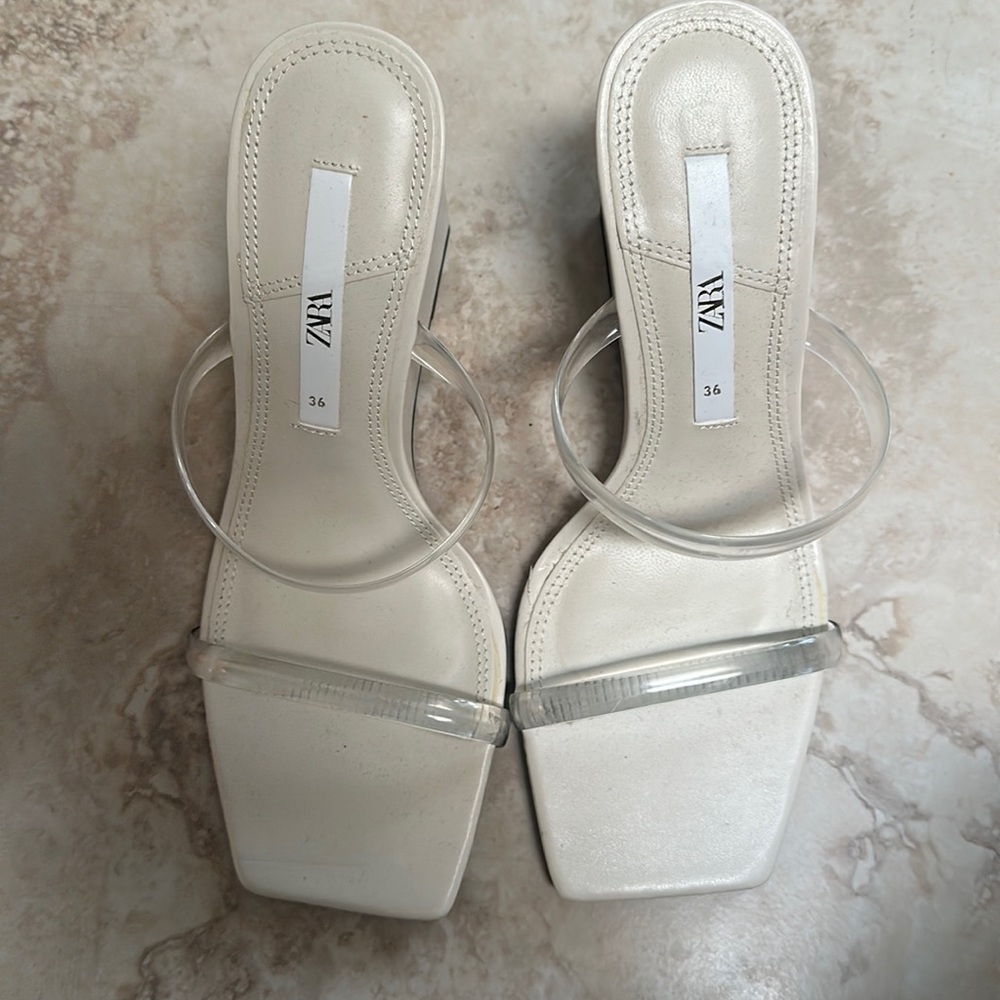 Zara vinyl wedge sandal in off white size US 6 EU36